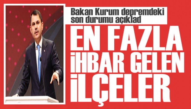 Bakan Kurum depremin ardından son durumu paylaştı: En çok ihbar o ilçelerden geldi