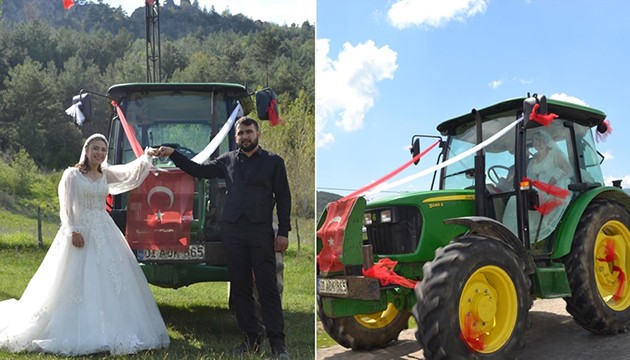 Traktörü düğün arabası yaptılar