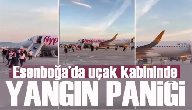 Esenboğa’da uçak kabininde yangın paniği!