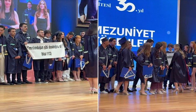 Mezuniyet töreninde ayetli pankart krizi: YÖK soruşturma başlattı