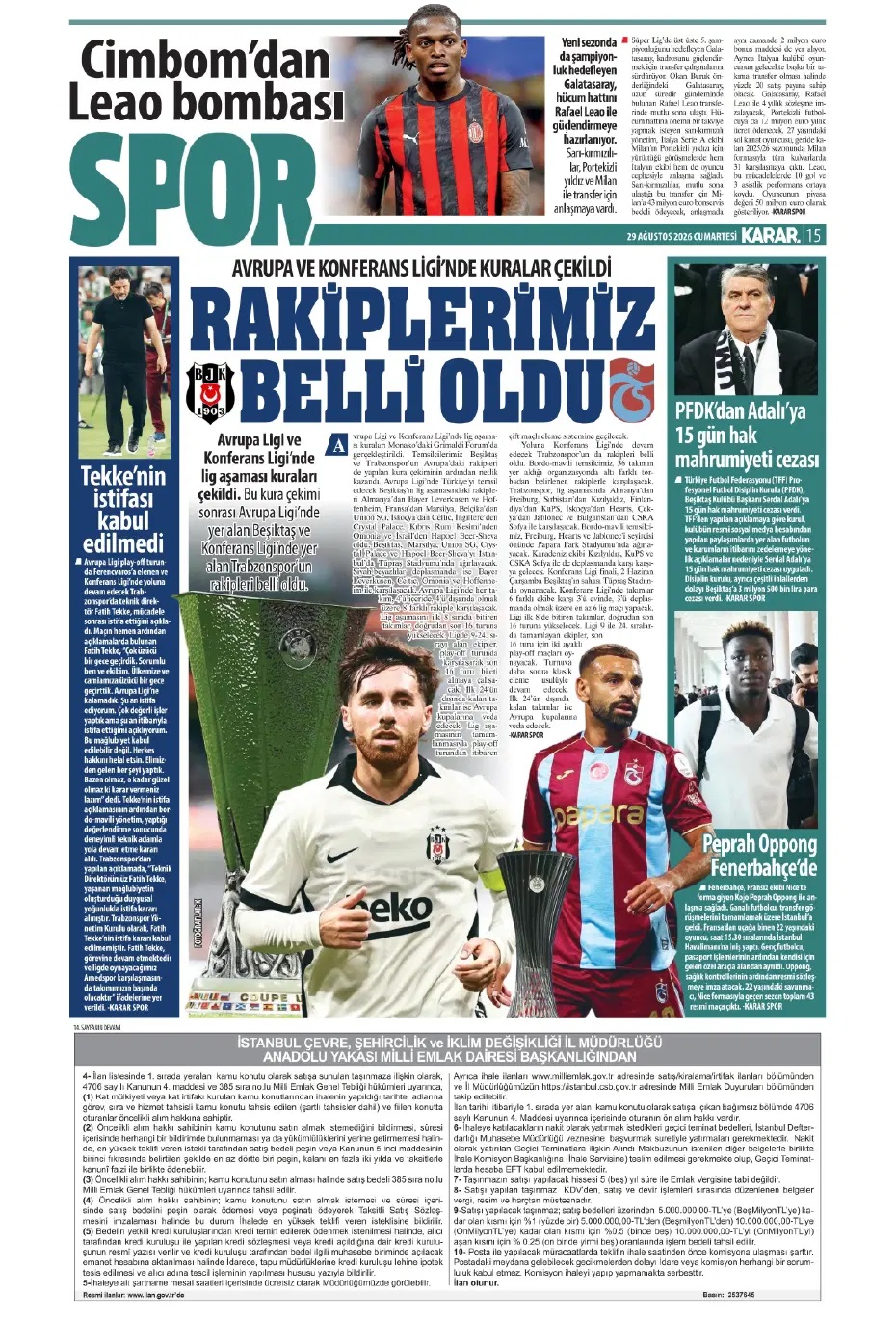 Aslanım Leao! Spor basını bugün ne yazdı? (29 Ağustos)