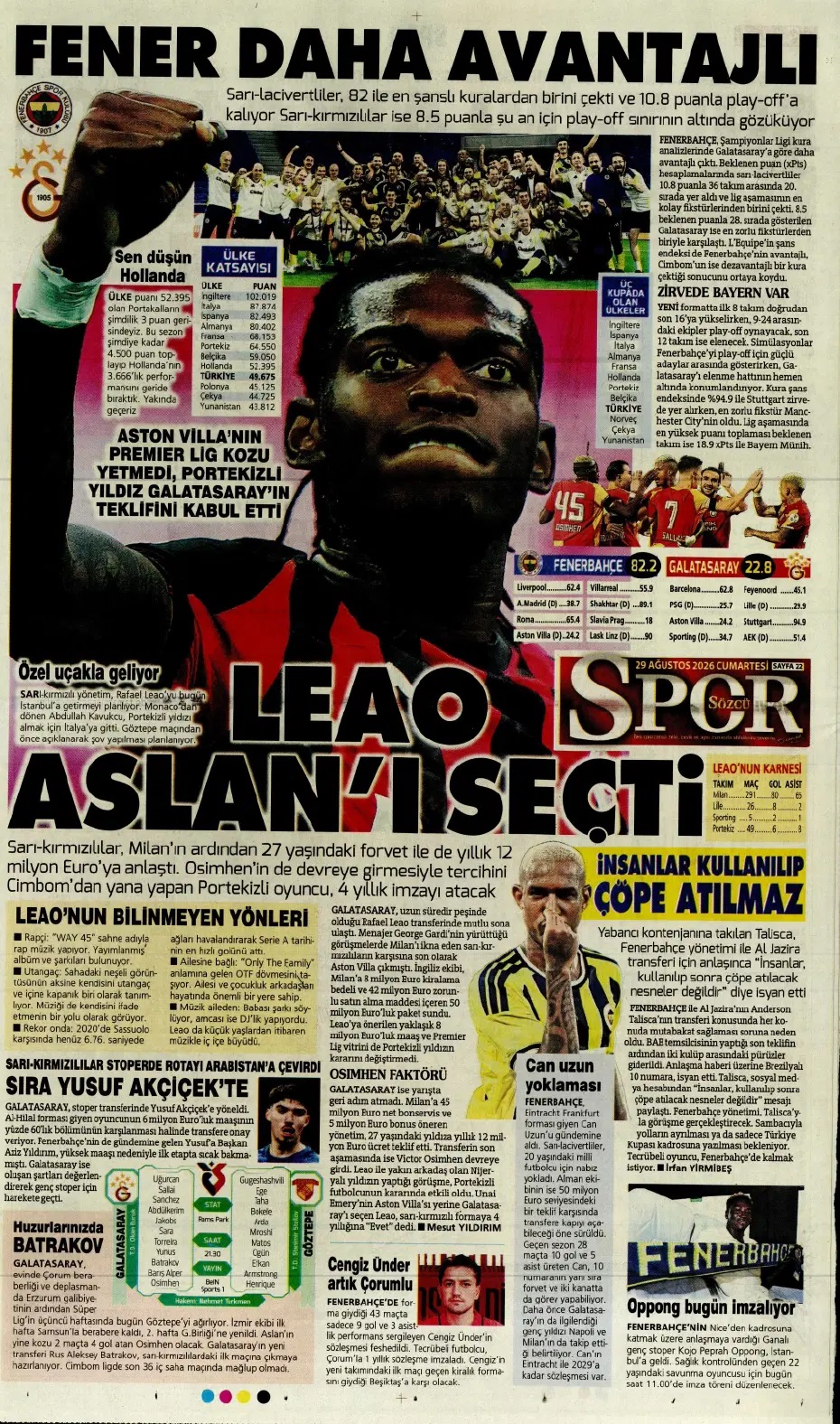 Aslanım Leao! Spor basını bugün ne yazdı? (29 Ağustos)